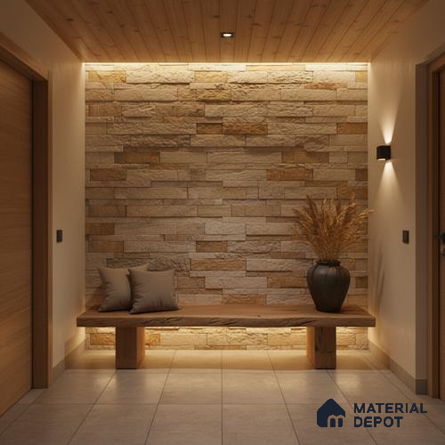 WL 00109 Oak Wood 600 x 150 mm Natural Stone Wall Cladding | Stone is a Natural Product, Please Expect Variation in Shades