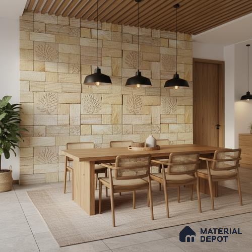 WL 00113 Palm Leaf 300 x 300 mm Natural Stone Wall Cladding | Stone is a Natural Product, Please Expect Variation in Shades
