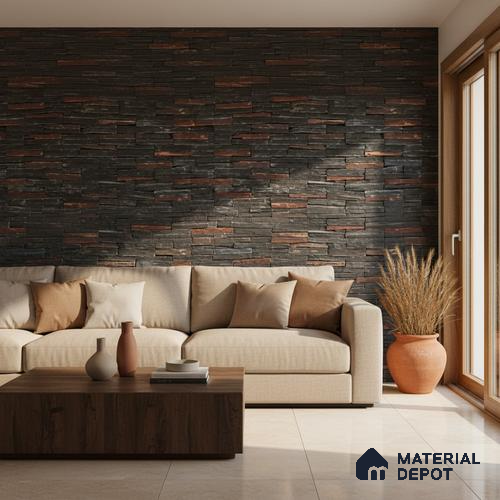 WL 00119 Rubil Copper 600 x 150 mm Natural Stone Wall Cladding | Stone is a Natural Product, Please Expect Variation in Shades