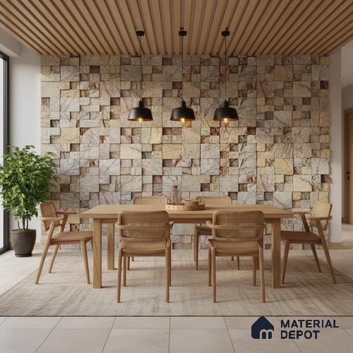 WL 00132 Sabine 300 x 300 mm Natural Stone Wall Cladding |  Stone is a Natural Product, Please Expect Variation in Shades