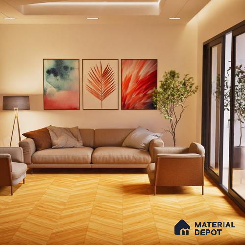 Wood Floor & Wall Tile TL 06267 B Herringbone Golden Oak 4 ft x 2 ft Vitrified Matte Finish - 9 mm (Random Design 4) | Suitable for Living Room, Bedroom, Bathroom & Kitchen