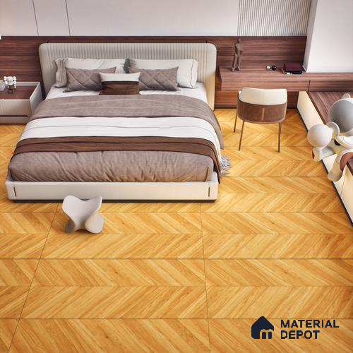 Wood Floor & Wall Tile TL 06267 B Herringbone Golden Oak 4 ft x 2 ft Vitrified Matte Finish - 9 mm (Random Design 4) | Suitable for Living Room, Bedroom, Bathroom & Kitchen