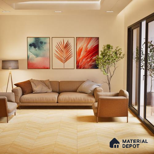 Wood Floor & Wall Tile TL 06267 D Herringbone Pinewood Charm 4 ft x 2 ft Vitrified Matte Finish - 9 mm (Random Design 4) | Suitable for Living Room,Bedroom,Bathroom & Kitchen | Iamge 07