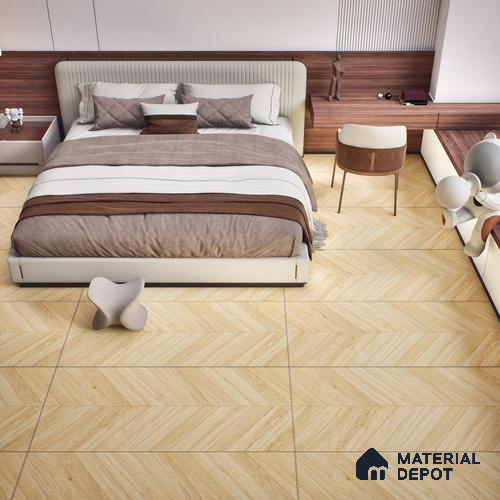 Wood Floor & Wall Tile TL 06267 D Herringbone Pinewood Charm 4 ft x 2 ft Vitrified Matte Finish - 9 mm (Random Design 4) | Suitable for Living Room, Bedroom, Bathroom & Kitchen