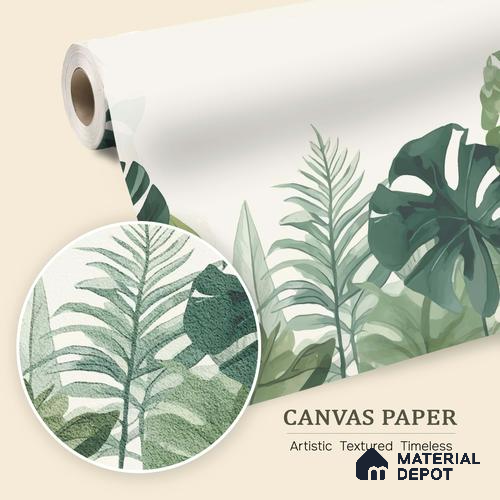 Sage Green Monstera Leaf Abstract Nature Art | WP 03924 B Canvas Texture Finish Tropical Style luxurious Customized size Wallpaper | 250 GSM WP01CNF Paper | (MOQ = 30 Sq. Ft.)