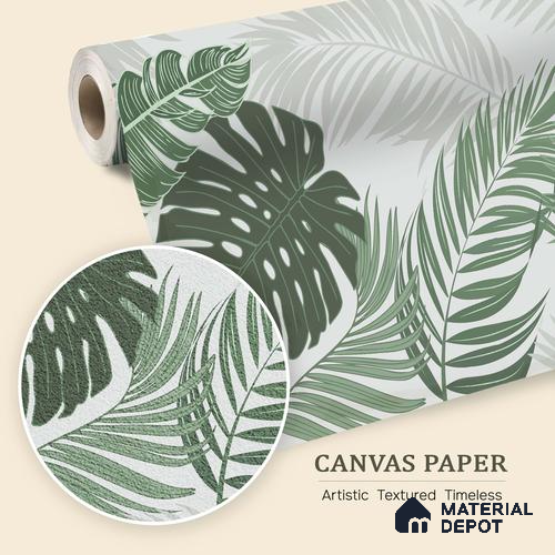 Cool Sage Palm Silhouette Pattern Abstract Nature Art | WP 03937 B Canvas Texture Finish Tropical Style luxurious Customized size Wallpaper | 250 GSM WP01CNF Paper | (MOQ = 30 Sq. Ft.)