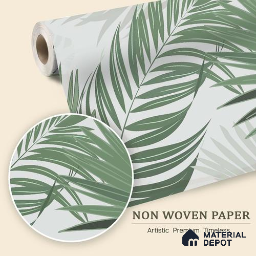 Cool Sage Palm Silhouette Pattern Abstract Nature Art | WP 03937 Non Woven Matte Finish Tropical Style Premium Customized size Wallpaper | 150 GSM WP01MTF Paper | (MOQ = 30 Sq. Ft.)