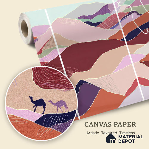 Contours of the Horizon Desert Dunes With Crescent Moon | WP 04090 Canvas Texture Finish Nature Style luxurious Customized size Wallpaper | 250 GSM WP01CNF Paper | (MOQ = 30 Sq. Ft.)