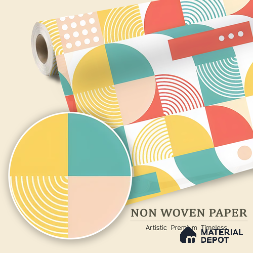 Happy Geometry Club Retro Color Block | WP 04092 B Non Woven Matte Finish Geometric Style Premium Customized size Wallpaper | 150 GSM WP01MTF Paper | (MOQ = 30 Sq. Ft.)