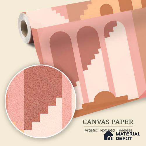 Geometry of Stillness Terracotta Steps And Arches | WP 04094 Canvas Texture Finish Abstract Style luxurious Customized size Wallpaper | 250 GSM WP01CNF Paper | (MOQ = 30 Sq. Ft.)