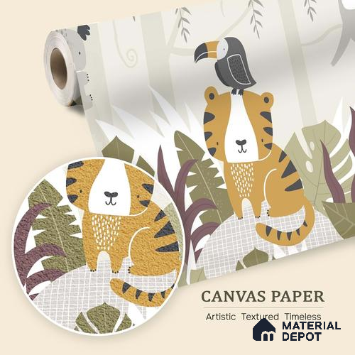 Cute Tropical Jungle Friends Wallpaper in a Playful Leafy Wonderland | WP 05238 Canvas | 250 GSM WP01CNF Paper | (MOQ = 30 Sq. Ft.)