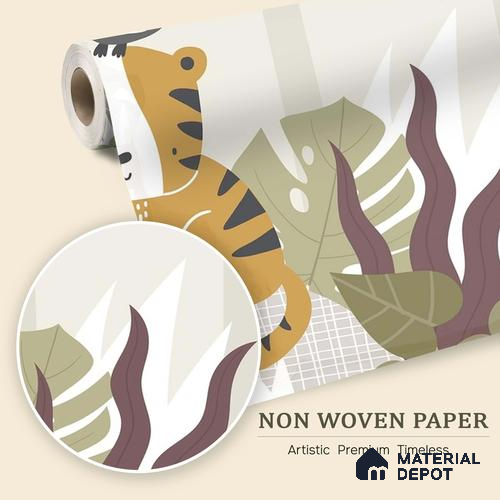 Cute Tropical Jungle Friends Wallpaper in a Playful Leafy Wonderland | WP 05238 B Non Woven | 150 GSM WP01MTF Paper | (MOQ = 30 Sq. Ft.)