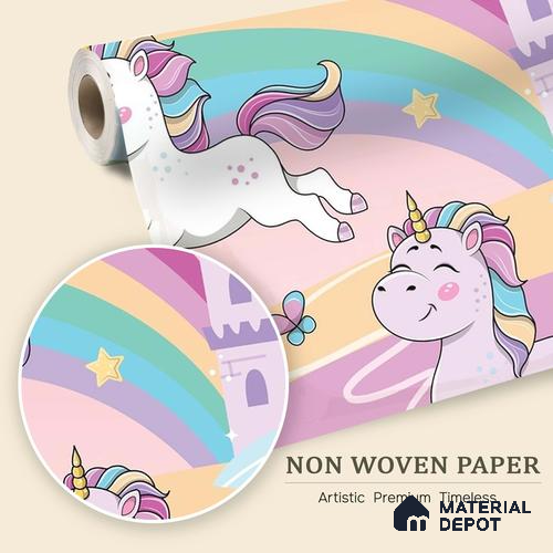 Fantasy Ponies Wallpaper Jumping and Flying Through an Imagination World | WP 05241 B Non Woven | 150 GSM WP01MTF Paper | (MOQ = 30 Sq. Ft.)