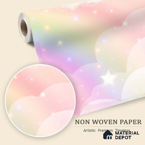 Rainbow Fantasy Wallpaper Background with a Soft Holographic Cartoon Glow | WP 05242 B Non Woven | 150 GSM WP01MTF Paper | (MOQ = 30 Sq. Ft.)