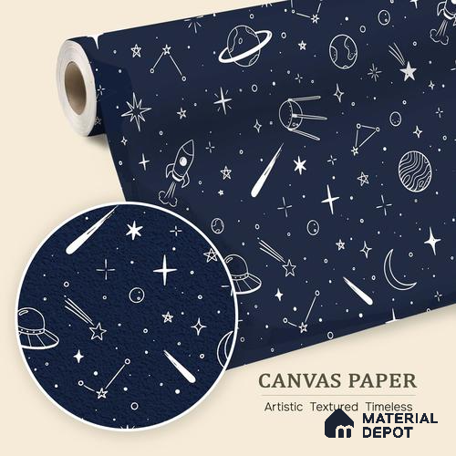 Hand-Drawn Doodle Sketch of Stars Wallpaper Planets and Galaxy Wonders | WP 05245 Canvas | 250 GSM WP01CNF Paper | (MOQ = 30 Sq. Ft.)