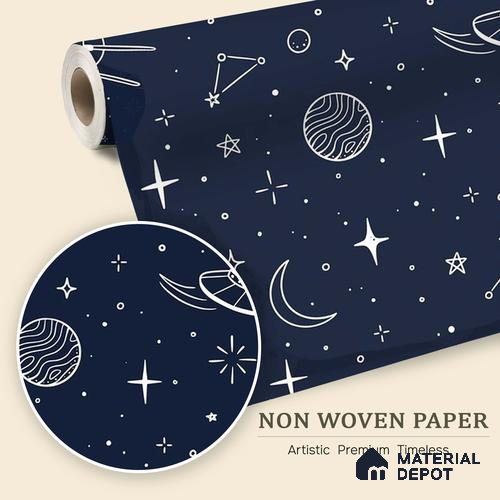 Hand-Drawn Doodle Sketch of Stars Wallpaper Planets and Galaxy Wonders | WP 05245 B Non Woven | 150 GSM WP01MTF Paper | (MOQ = 30 Sq. Ft.)