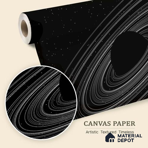 Dark Spiral Planet with Rings Wallpaper Floating in a Mysterious Cosmos | WP 05246 Canvas | 250 GSM WP01CNF Paper | (MOQ = 30 Sq. Ft.)