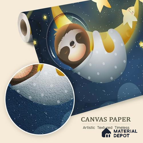 Cute Sloth Sleeping Peacefully on a Golden Moon Wallpaper Under Stars | WP 05248 Canvas | 250 GSM WP01CNF Paper | (MOQ = 30 Sq. Ft.)