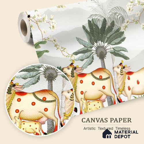 Lotus Reverence Pichwai Art Wallpaper Inspired by Classical Indian Devotion | WP 05251 Canvas | 250 GSM WP01CNF Paper | (MOQ = 30 Sq. Ft.)