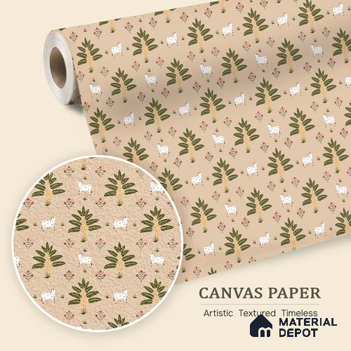 Ethnic Pichwai Cow Wallpaper Amidst Lush Banana Trees and Sacred Harmony | WP 05252 Canvas | 250 GSM WP01CNF Paper | (MOQ = 30 Sq. Ft.)