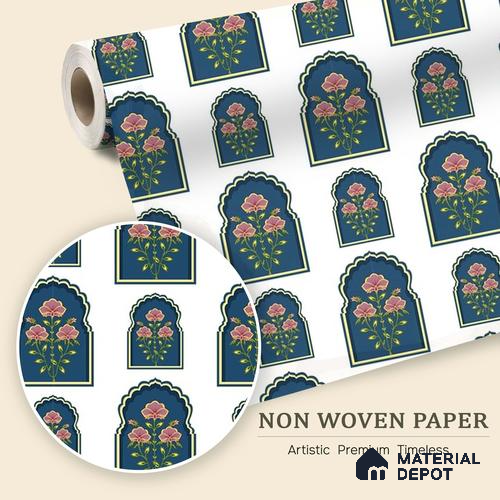 Traditional Mughal Floral Pattern Wallpaper with Decorative Jharoka Elements | WP 05258 B Non Woven | 150 GSM WP01MTF Paper | (MOQ = 30 Sq. Ft.)