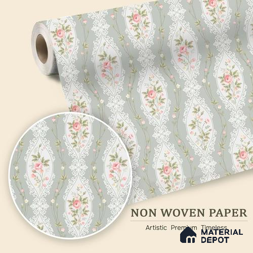 Seamless Elegance of Roses and Lace Borders Wallpaper in Timeless Floral Design | WP 05263 B Non Woven | 150 GSM WP01MTF Paper | (MOQ = 30 Sq. Ft.)