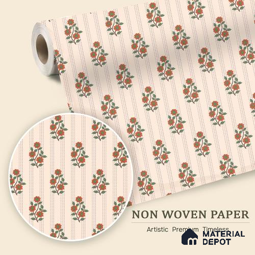 Japanese Orange Bouquet Motif Wallpaper Reflecting Traditional Art and Culture | WP 05265 B Non Woven | 150 GSM WP01MTF Paper | (MOQ = 30 Sq. Ft.)