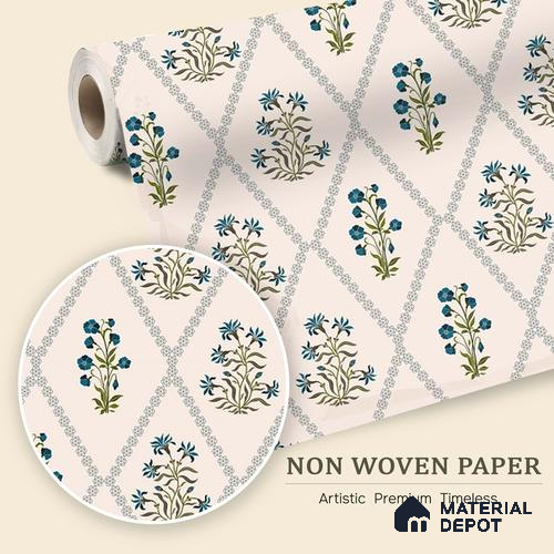 Radiant Hand-Drawn Geometric Flowers Wallpaper Intertwined with Flourishing Florals | WP 05267 B Non Woven | 150 GSM WP01MTF Paper | (MOQ = 30 Sq. Ft.)