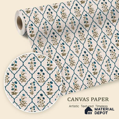 Floral Geometry Fusion Wallpaper of Colorful Blossoms for Vibrant Fabric Design | WP 05270 Canvas | 250 GSM WP01CNF Paper | (MOQ = 30 Sq. Ft.)