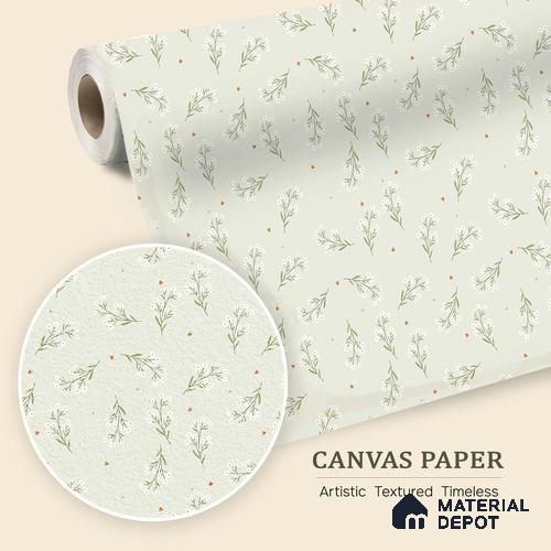 Mint Heart Whimsy Wallpaper with White Flowers Hearts and Dots on Soft Background | WP 05275 Canvas | 250 GSM WP01CNF Paper | (MOQ = 30 Sq. Ft.)