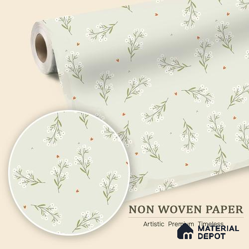 Mint Heart Whimsy Wallpaper with White Flowers Hearts and Dots on Soft Background | WP 05275 B Non Woven | 150 GSM WP01MTF Paper | (MOQ = 30 Sq. Ft.)