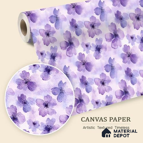 Purple Watercolor Blossoms Wallpaper Flowing Gracefully Across a Soft Pastel Background | WP 05276 Canvas | 250 GSM WP01CNF Paper | (MOQ = 30 Sq. Ft.)