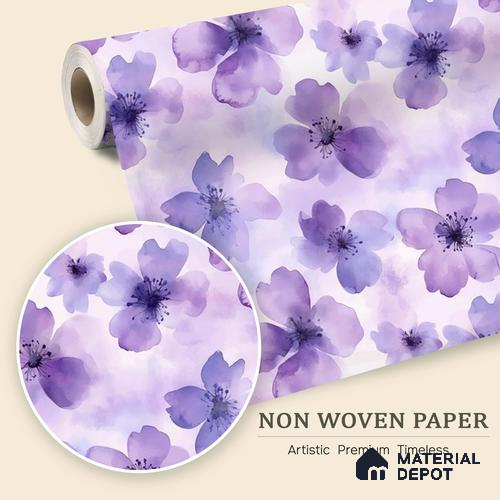 Purple Watercolor Blossoms Wallpaper Flowing Gracefully Across a Soft Pastel Background | WP 05276 B Non Woven | 150 GSM WP01MTF Paper | (MOQ = 30 Sq. Ft.)
