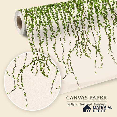 Green Foliage Wall Illustration Wallpaper of Climbing Leaves in Seamless Flow | WP 05279 Canvas | 250 GSM WP01CNF Paper | (MOQ = 30 Sq. Ft.)