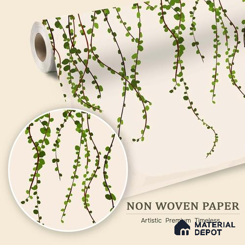 Green Foliage Wall Illustration Wallpaper of Climbing Leaves in Seamless Flow | WP 05279 B Non Woven | 150 GSM WP01MTF Paper | (MOQ = 30 Sq. Ft.)