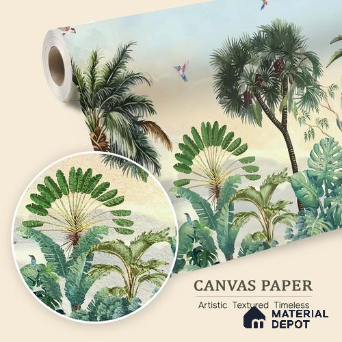 Jungle Garden Wall Mural Illustration Wallpaper Bringing Nature into Interior Spaces | WP 05282 Canvas | 250 GSM WP01CNF Paper | (MOQ = 30 Sq. Ft.)
