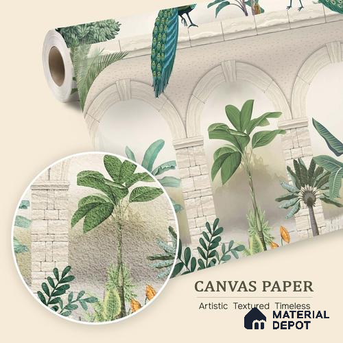 Traditional Mughal Wall Mural Wallpaper of Tropical Plants Birds and Peacock | WP 05283 Canvas | 250 GSM WP01CNF Paper | (MOQ = 30 Sq. Ft.)