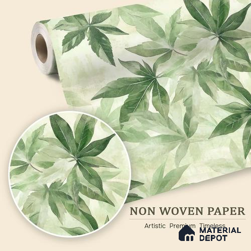 Cute Green Leaves Watercolor Seamless Background Wallpaper with Soft Botanical Charm | WP 05285 B Non Woven | 150 GSM WP01MTF Paper | (MOQ = 30 Sq. Ft.)