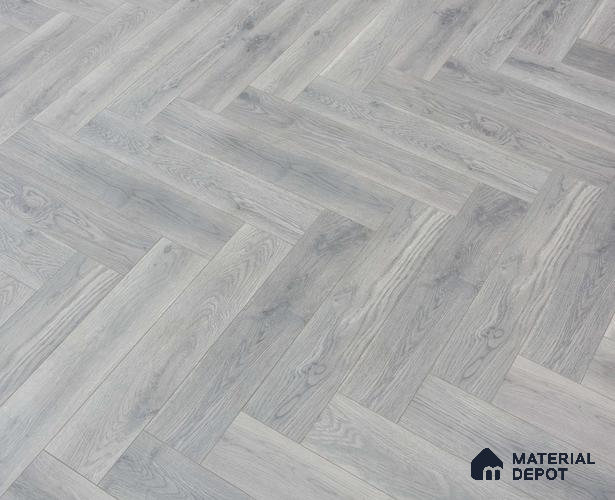 HDF Herringbone Real Wood Matte Surface Laminate Wood Floor AC5 Grade LF 00336 E Beaconia Matt Grey Oak 19 x 4 inch (470x95 mm) - 12 mm | Aqua Protect 12 Hours Water Resistance | Anti Static and Stain Resistant | 0.5 mm V Groove | Real Wood Touch Surface | Uniclic Installation | 36 Plank Variations | 25 Years Warranty