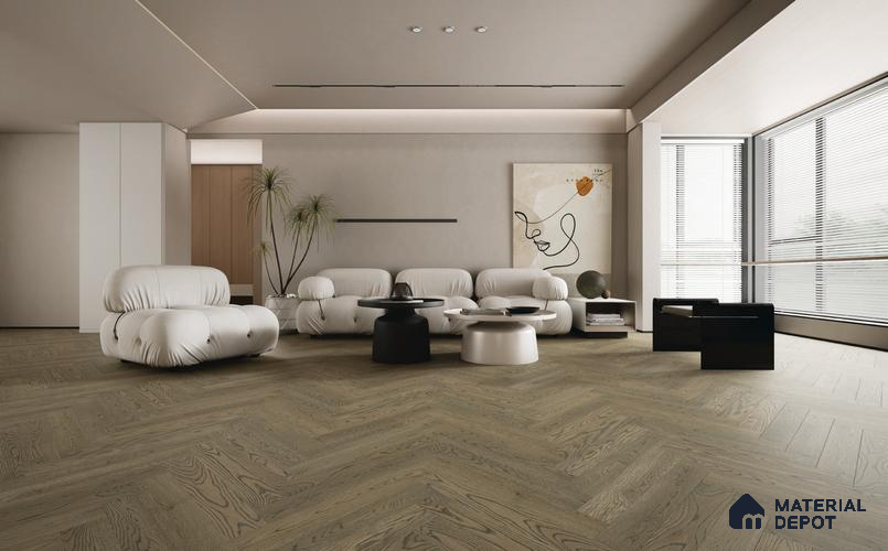 Herringbone Oak Engineered Floor EF 00066 D Manor Dusky Pearl 24 x 4 inch (600x93 mm) - 14 mm | 100% Sustainable | 3 mm Top Layer | 25 Year Warranty | Eco Friendly | Suitable with Underfloor Heating