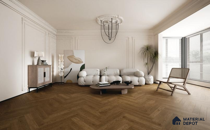 Herringbone Oak Engineered Floor EF 00066 E Manor Golden Harvest 24 x 4 inch (600x93 mm) - 14 mm | 100% Sustainable | 3 mm Top Layer | 25 Year Warranty | Eco Friendly | Suitable with Underfloor Heating