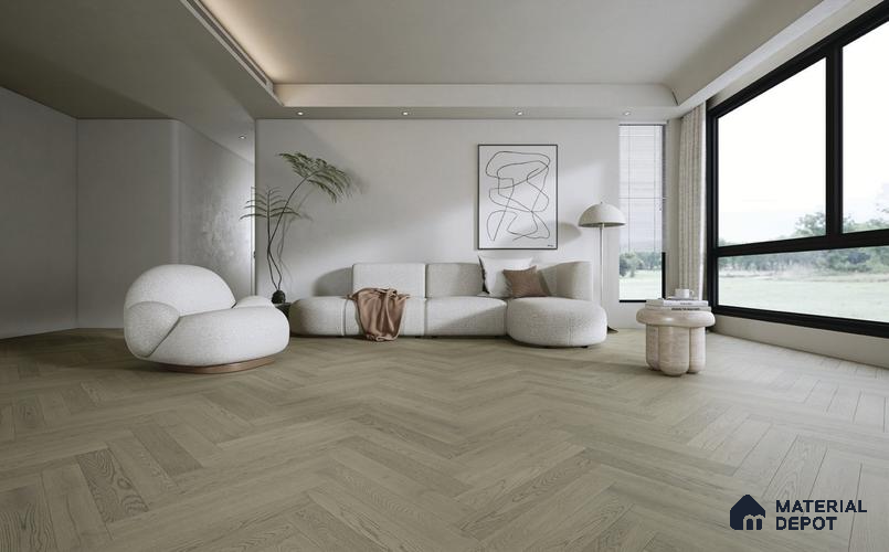 Herringbone Oak Engineered Floor EF 00066 C Manor Silver Dawn 24 x 4 inch (600x93 mm) - 14 mm | 100% Sustainable | 3 mm Top Layer | 25 Year Warranty | Eco Friendly | Suitable with Underfloor Heating