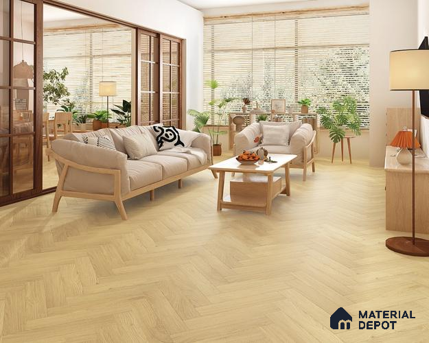 HDF Herringbone Matte Surface Laminate Wood Floor AC5 Grade LF 00332 E Beaconia Primera Oak 19 x 4 inch (470x95 mm) - 8 mm | Aqua Protect 12 Hours Water Resistance | Anti Static and Stain Resistant | 0.5 mm V Groove | Real Wood Touch Surface | Uniclic Installation | 36 Plank Variations | 20 Years Warranty