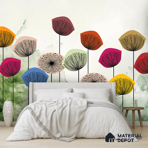 Abstract Bloom Color Pop Artistic Charm Designer | WP 03946 B Canvas Texture Finish Florals Style luxurious Customized size Wallpaper | 250 GSM WP01CNF Paper | (MOQ = 30 Sq. Ft.) | Design change not possible