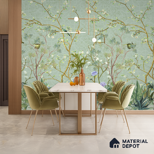 Whispers of a Spring Garden Tropical Mist Nature Art | WP 04002 B Canvas Texture Finish Chinoiserie Style luxurious Customized size Wallpaper | 250 GSM WP01CNF Paper | (MOQ = 30 Sq. Ft.)