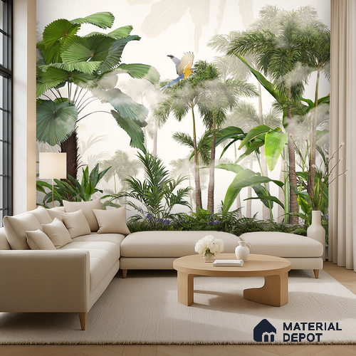Canopy Retreat Tropical Mist Abstract Nature Art | WP 04010 B Canvas Texture Finish Tropical Style luxurious Customized size Wallpaper | 250 GSM WP01CNF Paper | (MOQ = 30 Sq. Ft.)