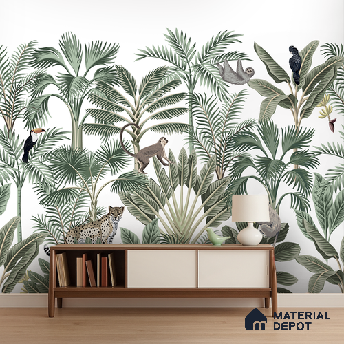Wild Canopy Tropical Mist Abstract Nature Art | WP 04011 B Canvas Texture Finish Tropical Style luxurious Customized size Wallpaper | 250 GSM WP01CNF Paper | (MOQ = 30 Sq. Ft.)