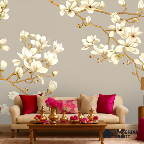 Ivory Canopy Flight Floral Abstract Nature Art | WP 04013 Non Woven Matte Finish Chinoiserie Style Premium Customized size Wallpaper | 150 GSM WP01MTF Paper | (MOQ = 30 Sq. Ft.)