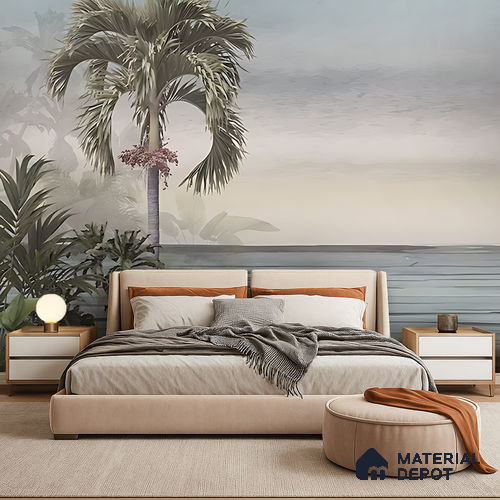 Palmshore Canopy Tropical Mist Nature Art | WP 04017 B Canvas Texture Finish Tropical Style luxurious Customized size Wallpaper | 250 GSM WP01CNF Paper | (MOQ = 30 Sq. Ft.)