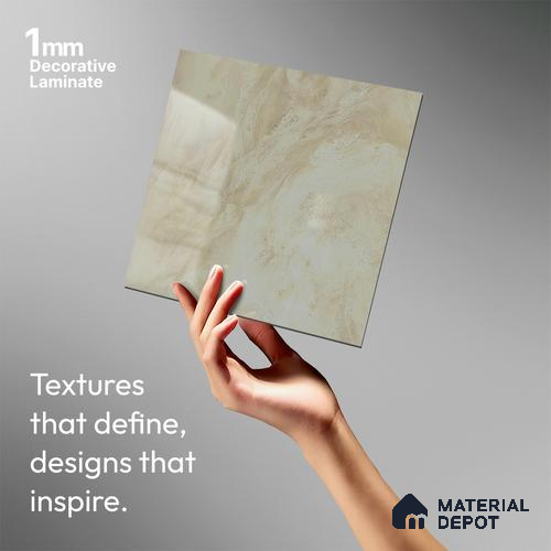 Ivory Marble Look LM 02798 Volcano Ivory Marble 8 ft x 4 ft Mirror Glossy Finish Decorative Laminate - 1 mm | Suitable for TV Unit, Wardrobe, Kitchen Cabinets